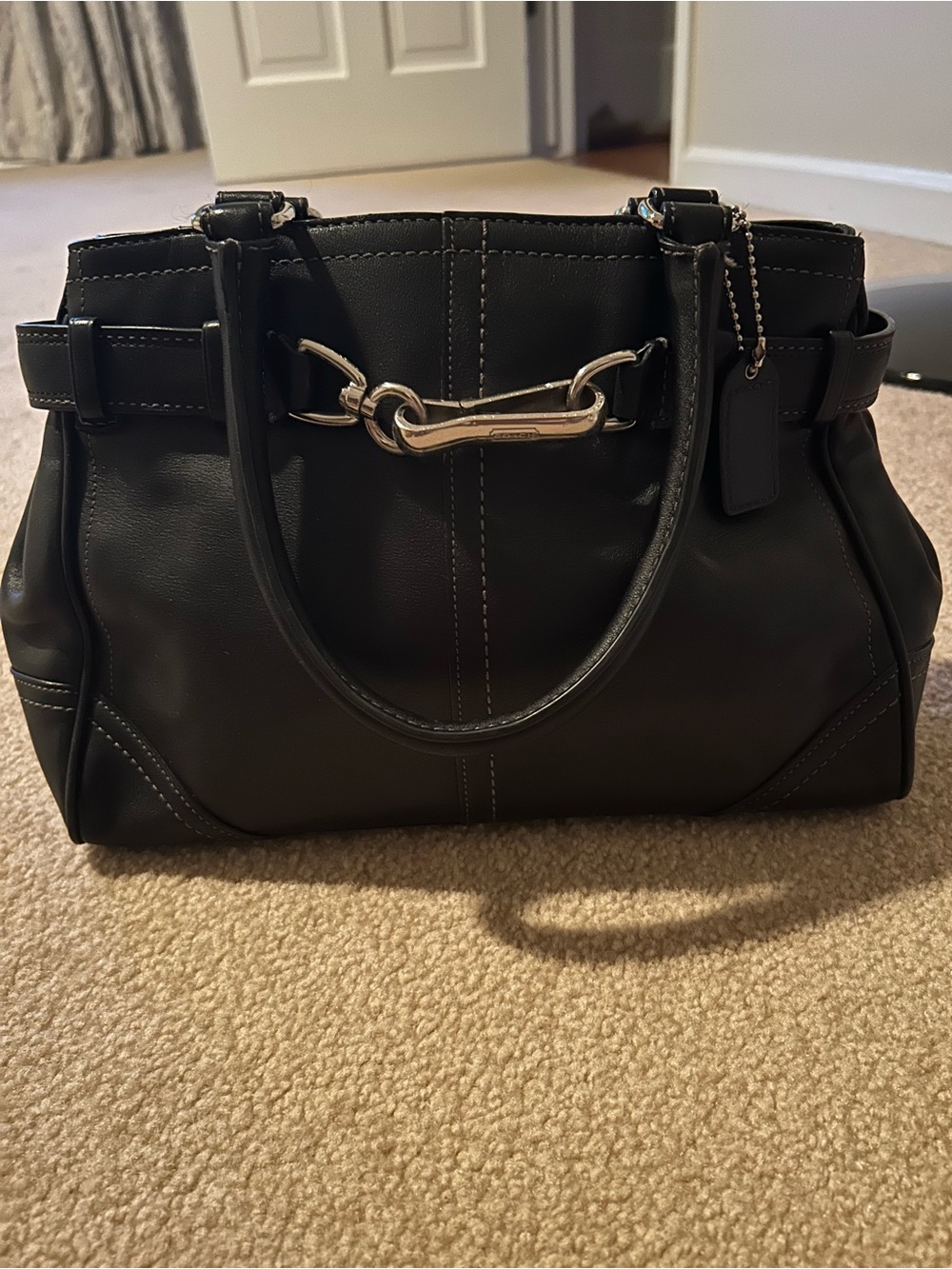Coach Black Leather Satchel with Silver Horsebit Detail